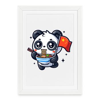 Nouilles aux nouilles d’ours panda Drapeau chinois Ramen Asia Bowl - Affiche encadrée (27 × 37 cm) - blanc - Devant