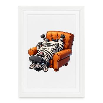 Zebra Gamer avec des lunettes VR - Affiche encadrée (27 × 37 cm) - blanc - Devant