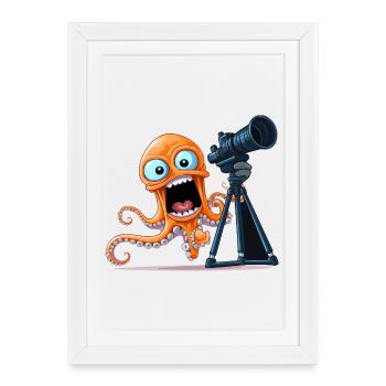 Photographe de pieuvre orange avec appareil photo - Affiche encadrée (27 × 37 cm) - blanc - Devant