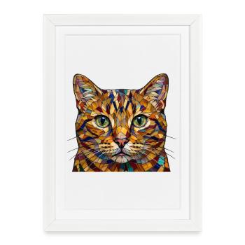 Chat en mosaïque colorée aux couleurs arc-en-ciel - Affiche encadrée (27 × 37 cm) - blanc - Devant