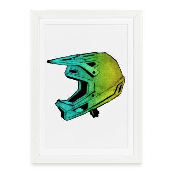 MTB FullFace Helmet - Hand Carved Printable - Framed poster (27 × 37 cm) - white - Front