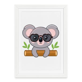 Chic koala on log with glasses - Framed poster (27 × 37 cm) - white - Front
