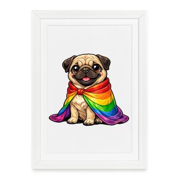 Pug Pride Dog Manteau arc-en-ciel LGBTQ - Affiche encadrée (27 × 37 cm) - blanc - Devant
