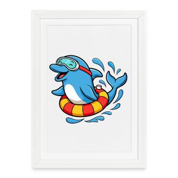 Divertissements de baignade de dauphins - Affiche encadrée (27 × 37 cm) - blanc - Devant