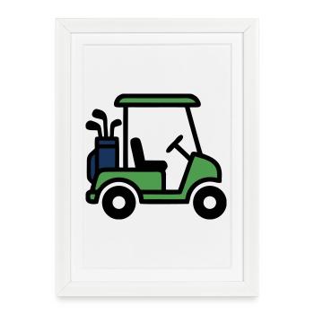 Voiturette de golf Voiture de golf Club de golf Hommes - Affiche encadrée (27 × 37 cm) - blanc - Devant