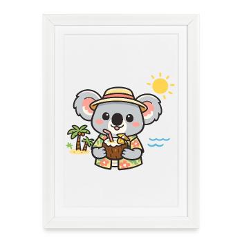 Beach koala with coconut - Framed poster (27 × 37 cm) - white - Front