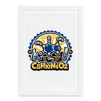 Design du badge néon en molécule de caféine - Affiche encadrée (27 × 37 cm) - blanc - Devant