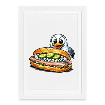 Fish sandwich with seagull - Framed poster (27 × 37 cm) - white - Front