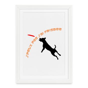 Staffie j'peux pas j'ai frisbee sport - 003 - Affiche encadrée (27 × 37 cm) - blanc - Devant