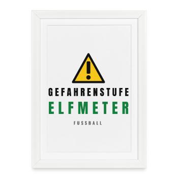 Gefahrenstufe Elf Meter Fußball - Gerahmtes Poster (27 × 37 cm) - Weiß - Vorne