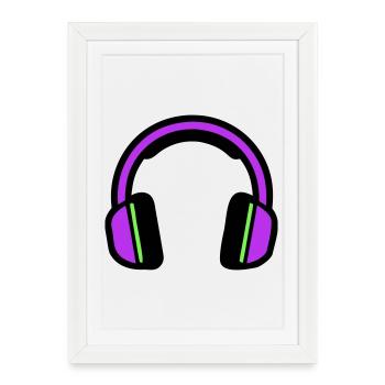 Music Headphones Silhouette - Framed poster (27 × 37 cm) - white - Front