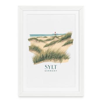 Dunes de Sylt | Affiche vintage de la mer du Nord - Affiche encadrée (27 × 37 cm) - blanc - Devant