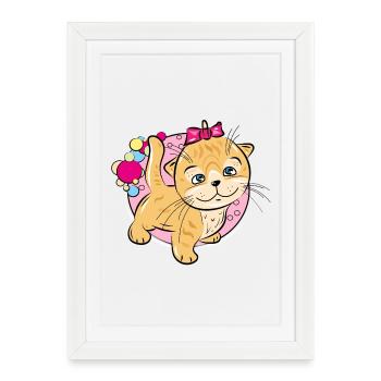 Chaton joueur avec un nœud rose - Affiche encadrée (27 × 37 cm) - blanc - Devant