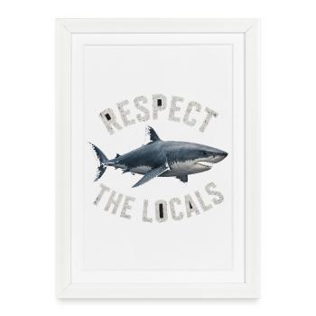 Respect The Locals Great White Shark Ocean Marine Conservation - Framed poster (27 × 37 cm) - white - Front