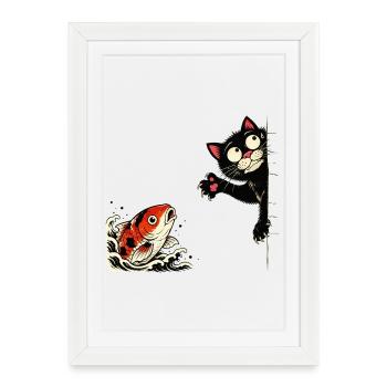 Poisson koi carpe carpe koi chat koi - Affiche encadrée (27 × 37 cm) - blanc - Devant