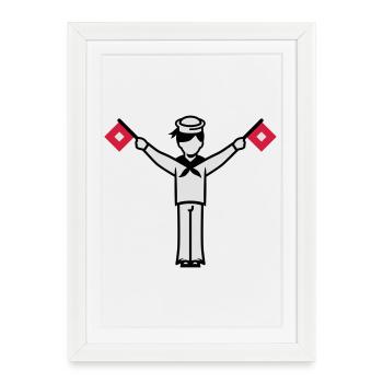 Alphabet U Winker Sailor - Affiche encadrée (27 × 37 cm) - blanc - Devant