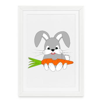 Lapin heureux avec la carotte - Affiche encadrée (27 × 37 cm) - blanc - Devant