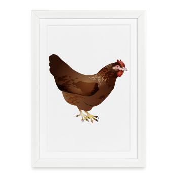 Hand-drawn coloured brown chicken - Framed poster (27 × 37 cm) - white - Front