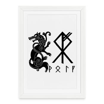 Loup noir Fenrir - Affiche encadrée (27 × 37 cm) - blanc - Devant