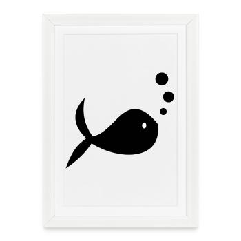 SURFING. FISH. BEACH. SEA. OCEAN. HUMOR. HOLIDAY - Framed poster (27 × 37 cm) - white - Front
