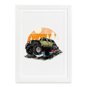 Sunset Trail Jeep Off-Road - Affiche encadrée (27 × 37 cm) - blanc - Devant