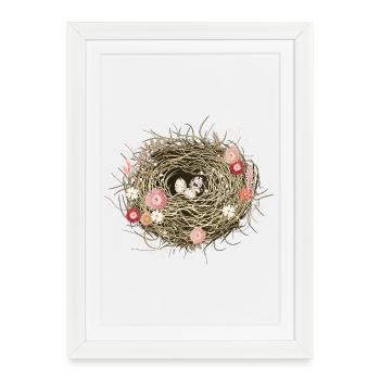 Nid d’oiseau ou panier de Pâques avec des fleurs séchées - Affiche encadrée (27 × 37 cm) - blanc - Devant