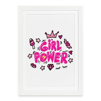 Typographie Girl Power Pink Neon - Affiche encadrée (27 × 37 cm) - blanc - Devant
