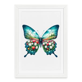 Fleurs papillon tulipes tulipe - Affiche encadrée (27 × 37 cm) - blanc - Devant