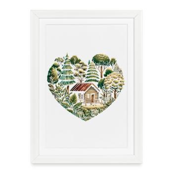 Vivre près de la nature avec une petite maison en forêt - Affiche encadrée (27 × 37 cm) - blanc - Devant
