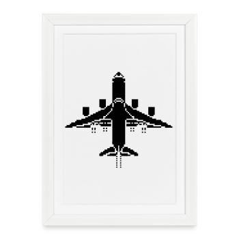 Avion Pixel Art - Affiche encadrée (27 × 37 cm) - blanc - Devant