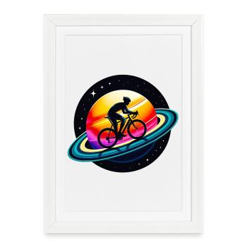 Cycliste sur Saturne - Affiche encadrée (27 × 37 cm) - blanc - Devant