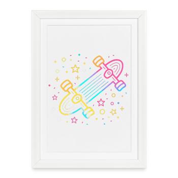 Skateboard Cartoon Look - Affiche encadrée (27 × 37 cm) - blanc - Devant