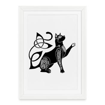 Chat noir celte - Affiche encadrée (27 × 37 cm) - blanc - Devant