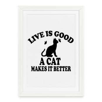La vie de chat est belle - Affiche encadrée (27 × 37 cm) - blanc - Devant