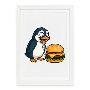 drôle pingouin cheeseburger dessin animé de restauration rapide - Affiche encadrée (27 × 37 cm) - blanc - Devant