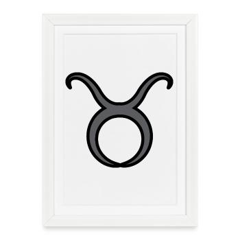 Signe du zodiaque Taureau Symbole Noir & Gris - Affiche encadrée (27 × 37 cm) - blanc - Devant
