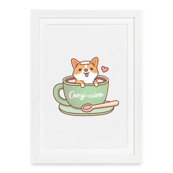 Cute Corgi In A Coffee Cup Corgi-ccino Funny - Framed poster (27 × 37 cm) - white - Front