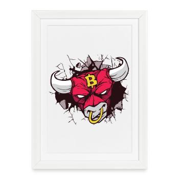 Bitcoin Bull Head Art - Affiche encadrée (27 × 37 cm) - blanc - Devant