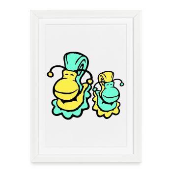 2 escargots coquille d'escargot enfant papa maman famille - Affiche encadrée (27 × 37 cm) - blanc - Devant