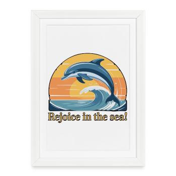 Dolphins Leaping at Sunset Design - Framed poster (27 × 37 cm) - white - Front
