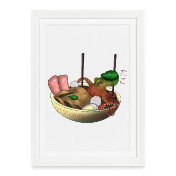 Octopus Ramen Bowl Art - Affiche encadrée (27 × 37 cm) - blanc - Devant