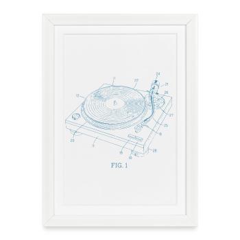 Vinyl Record Player blueprint Patent Art Music - Framed poster (27 × 37 cm) - white - Front