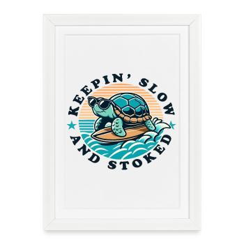 Surfing Turtle Keepin Slow and Stoked - Framed poster (27 × 37 cm) - white - Front