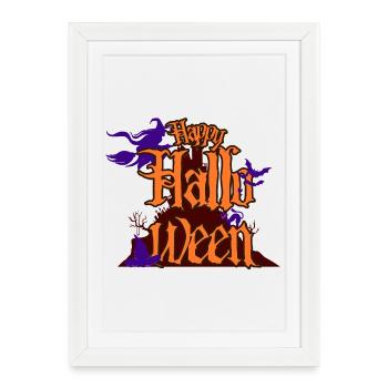 Lettrage joyeux Halloween avec Spooky House - Affiche encadrée (27 × 37 cm) - blanc - Devant