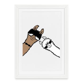 2 Cool Lamas Lunettes de soleil Funny Nerd Friends - Affiche encadrée (27 × 37 cm) - blanc - Devant