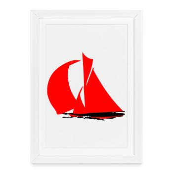 Silhouette de voilier rouge - Affiche encadrée (27 × 37 cm) - blanc - Devant