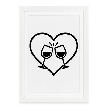 Verres à vin Coeur Amour Cheers Cadeau - Affiche encadrée (27 × 37 cm) - blanc - Devant