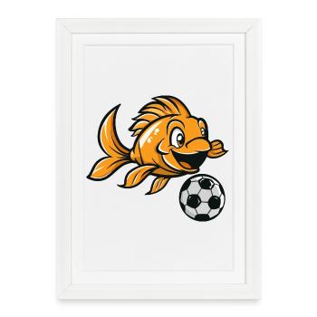 Table de baby-foot Goldfish avec ballon de football - Affiche encadrée (27 × 37 cm) - blanc - Devant