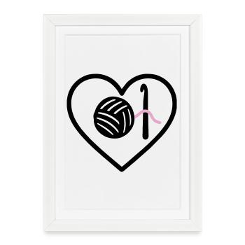 Crochet Knitting Heart Yarn Pink Handmade Woman - Framed poster (27 × 37 cm) - white - Front