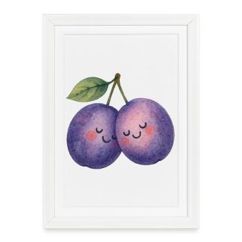 Deux prunes amoureuses de la Saint-Valentin avec amour - Affiche encadrée (27 × 37 cm) - blanc - Devant